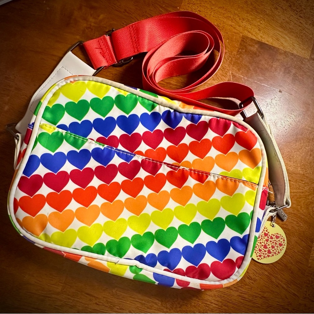 Rainbow heart crossbody vinyl bag